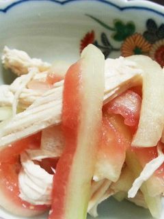 スイカの糠漬けと鶏胸肉和え-レシピのメイン写真