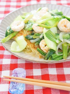 青梗菜と海老の塩あんかけ焼きそば-レシピのメイン写真