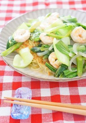 青梗菜と海老の塩あんかけ焼きそば-レシピのメイン写真