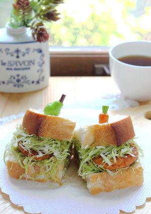 キャベツ山盛り『魚河岸あげ』のカツサンド-レシピのメイン写真