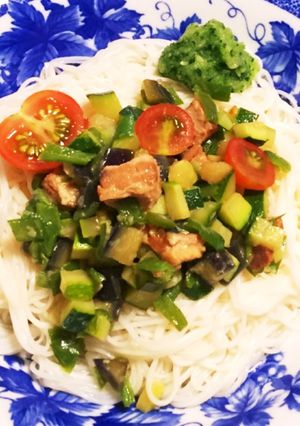 夏野菜と豚肉のぶっかけそうめん-レシピのメイン写真