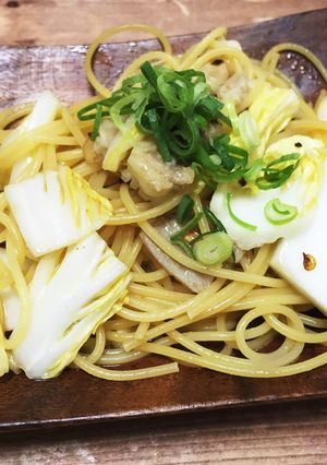 ホルモンと白菜のパスタを-レシピのメイン写真