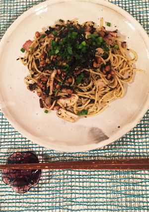 赤シソジュースの葉を使った和風パスタ♪-レシピのメイン写真