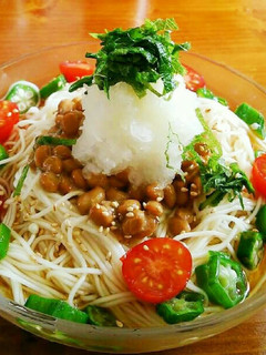 夏のネバネバ冷やし素麺☆納豆おろし添え-レシピのメイン写真
