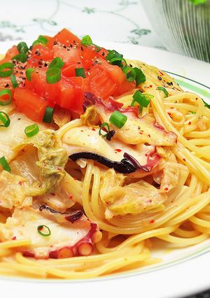 たことキムチのクリームパスタ-レシピのメイン写真