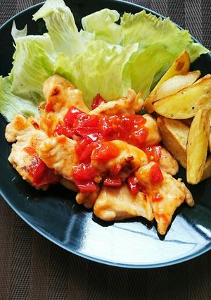 簡単節約☆鶏胸肉のトマト塩だれ炒め。-レシピのメイン写真