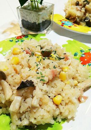 ピラフ風♪ベーコンときのこの炊き込みご飯-レシピのメイン写真