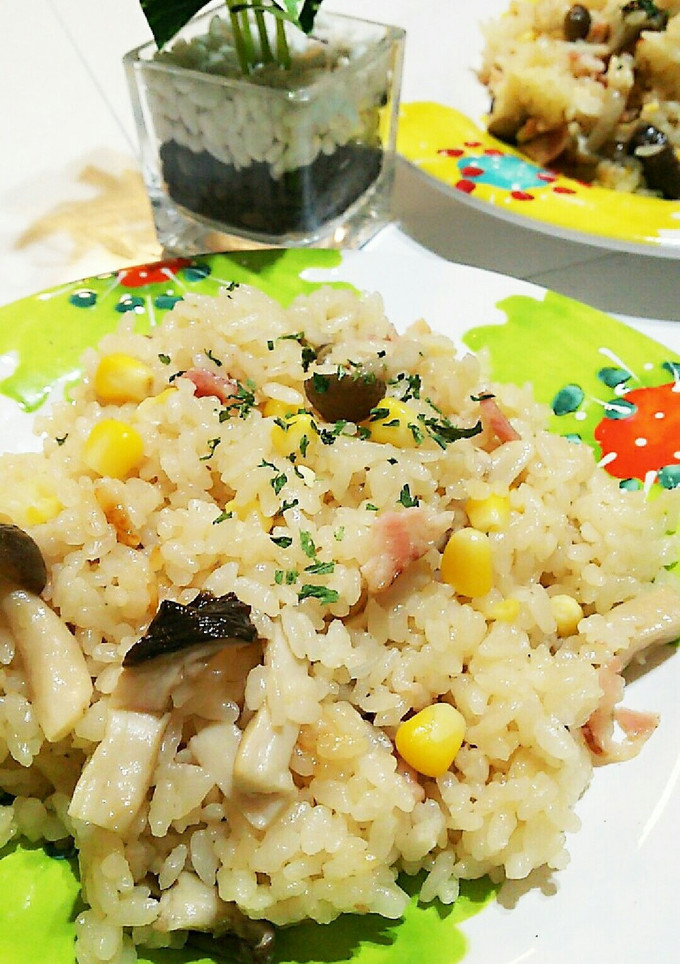 ピラフ風♪ベーコンときのこの炊き込みご飯-レシピのメイン写真