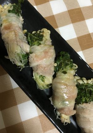簡単おつまみえのきとカイワレの豚肉巻き-レシピのメイン写真