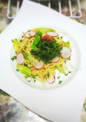 アスパラとラディッシュのかさ増冷製パスタ-レシピのメイン写真