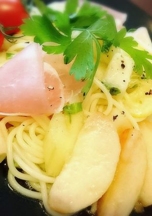 桃とセロリと生ハムの冷製レモンパスタ☆-レシピのメイン写真