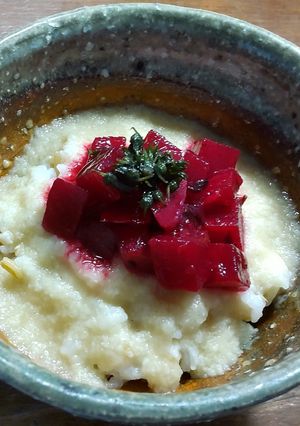 山かけご飯 発芽燕麦、ビーツの柴漬け-レシピのメイン写真
