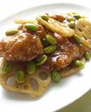 簡単♪鶏の唐揚げとれんこんの甘辛煮♪