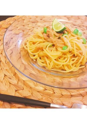 ツナと枝豆の冷製パスタ すだち添え-レシピのメイン写真