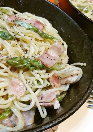 【アスパラとベーコンのクリームパスタ】♪-レシピのメイン写真