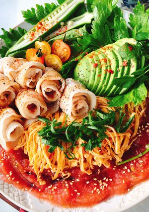 低糖質サラダ素麺！冷しゃぶのせたまご麺-レシピのメイン写真