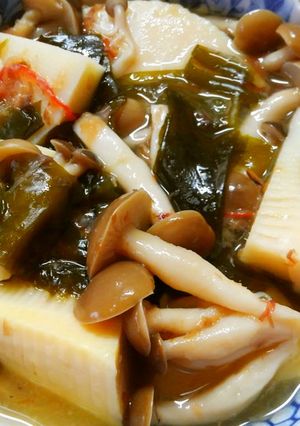 簡単ヘルシー！筍としめじワカメの白だし煮-レシピのメイン写真