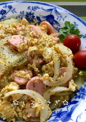 玉葱と魚肉ソのふんわり卵炒めカレー風味♡-レシピのメイン写真