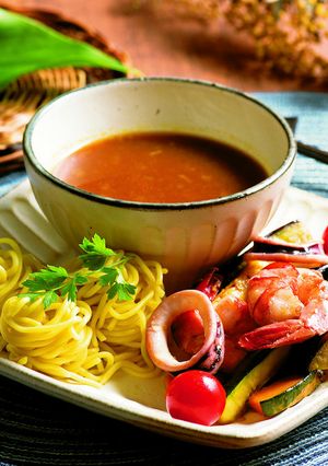 シーフードと夏野菜のカレーつけ麺-レシピのメイン写真