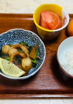 【健康介護】ホタテとイカのバター醤油焼き-レシピのメイン写真
