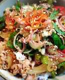 トマトと福耳唐辛子のさっぱり☆夏野菜牛丼