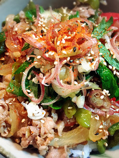 トマトと福耳唐辛子のさっぱり☆夏野菜牛丼-レシピのメイン写真