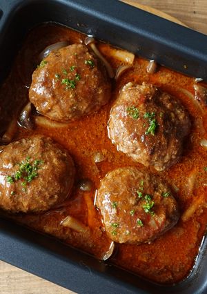 オーブントースターで！煮込みハンバーグ-レシピのメイン写真