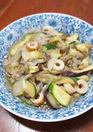 合挽きミンチ・竹輪・夏野菜のあんかけ-レシピのメイン写真