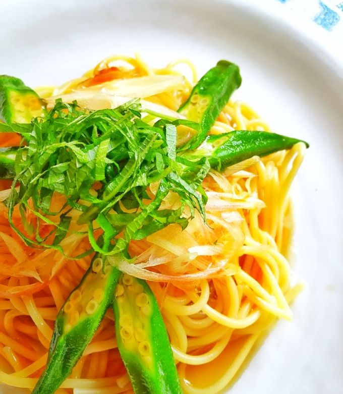 茗荷とオクラの和風餡かけパスタ-レシピのメイン写真