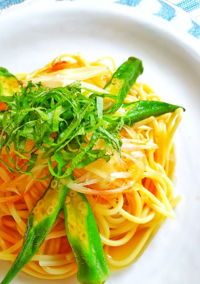 茗荷とオクラの和風餡かけパスタ-レシピのメイン写真