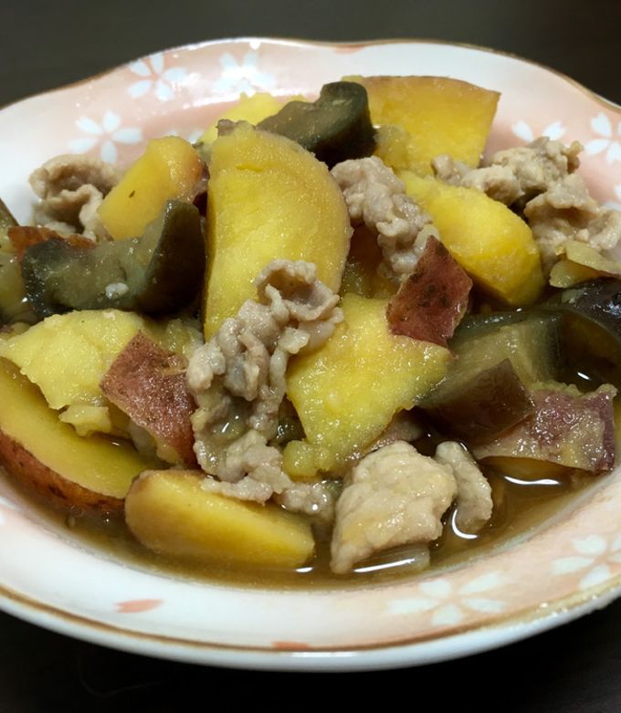 さつまいもとナスと豚肉の甘煮-レシピのメイン写真