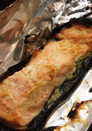 鮭の茗荷の葉っぱ包み焼き-レシピのメイン写真
