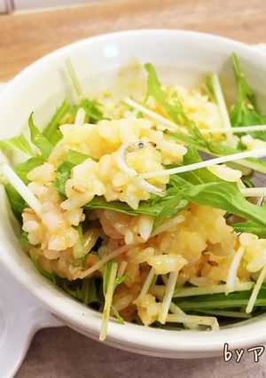 水菜のせ♪豆腐とじゃこのヘルシー卵ご飯！-レシピのメイン写真