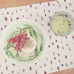รูปของ 夏の冷やしカルボナーラ—麺。