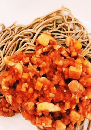 鶏肉とトマトのヘルシー蕎麦パスタ♪-レシピのメイン写真