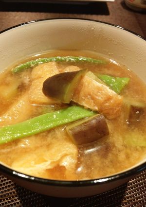 基本の味噌汁 茄子 いんげん油あげ-レシピのメイン写真