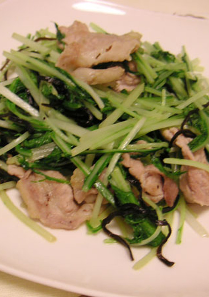：簡単：水菜と豚肉の塩昆布いため-レシピのメイン写真