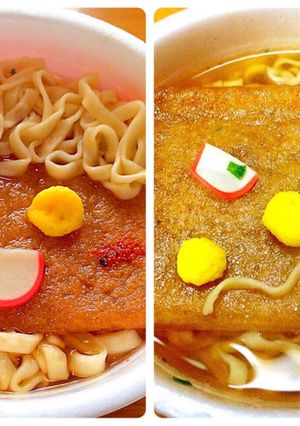 赤いきつね で顔アート-レシピのメイン写真