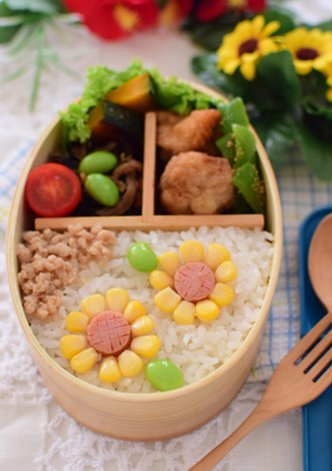 【キャラ弁】コーンのヒマワリ弁当-レシピのメイン写真