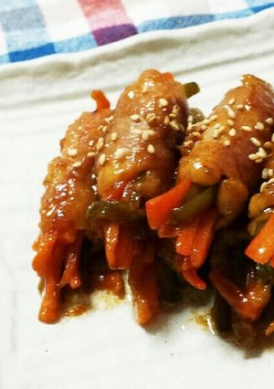 簡単甘辛味たっぷり野菜の豚肉巻き-レシピのメイン写真