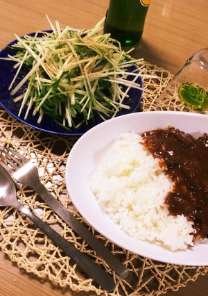ハヤメシ 牛スジハヤシと、水菜サラダ。-レシピのメイン写真