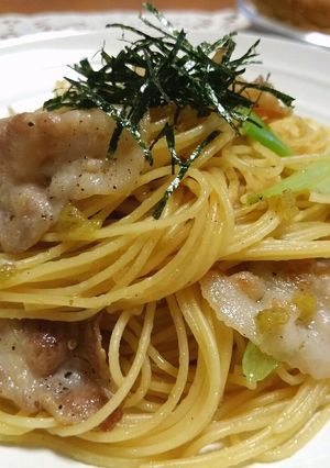 楽ウマ～☆豚バラと長ねぎの柚胡椒パスタ-レシピのメイン写真