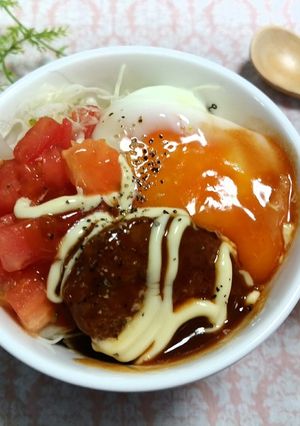 マグ丼(マグカップ丼ぶり)~ロコモコ風~-レシピのメイン写真