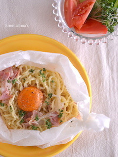 レンジでペーパー焼そばカルボ風-レシピのメイン写真