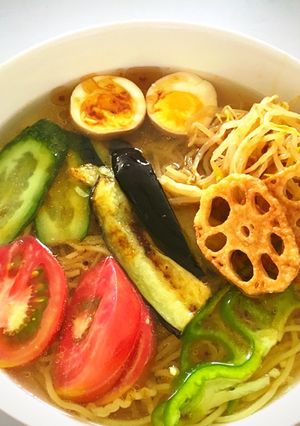 彩り野菜の冷やしラーメン 鶏鰹スープ-レシピのメイン写真