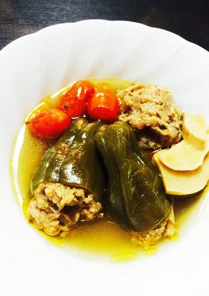 ピーマンの肉詰め スープ 煮-レシピのメイン写真