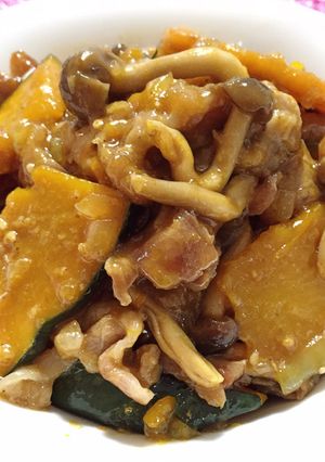 かぼちゃと豚肉の甘辛玉ねぎダレ炒め-レシピのメイン写真