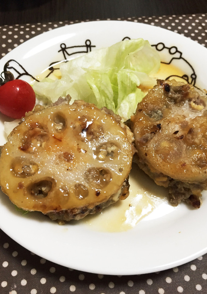 豆腐と根菜入つくねの蓮根はさみ焼き-レシピのメイン写真