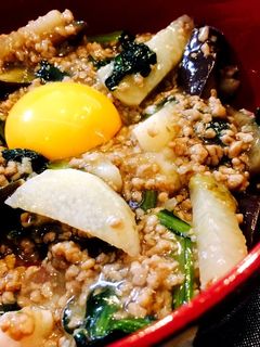 麻婆茄子と山芋ピリ辛炒め【丼】-レシピのメイン写真