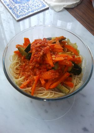 ピリ辛パスタ夏野菜の味噌風味-レシピのメイン写真